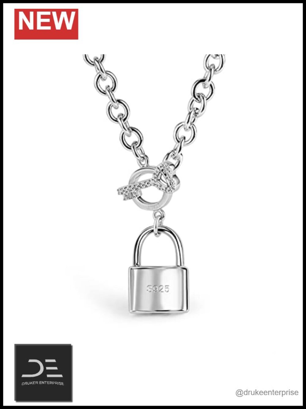 925 Sterling Silver Heart or Lock Pendant Necklace, AAAAA CZ, Rolo Chain 18-20